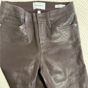 Frame Denim Le Sleek High Rise Coated Chocolate Brown Skinny Pants 26